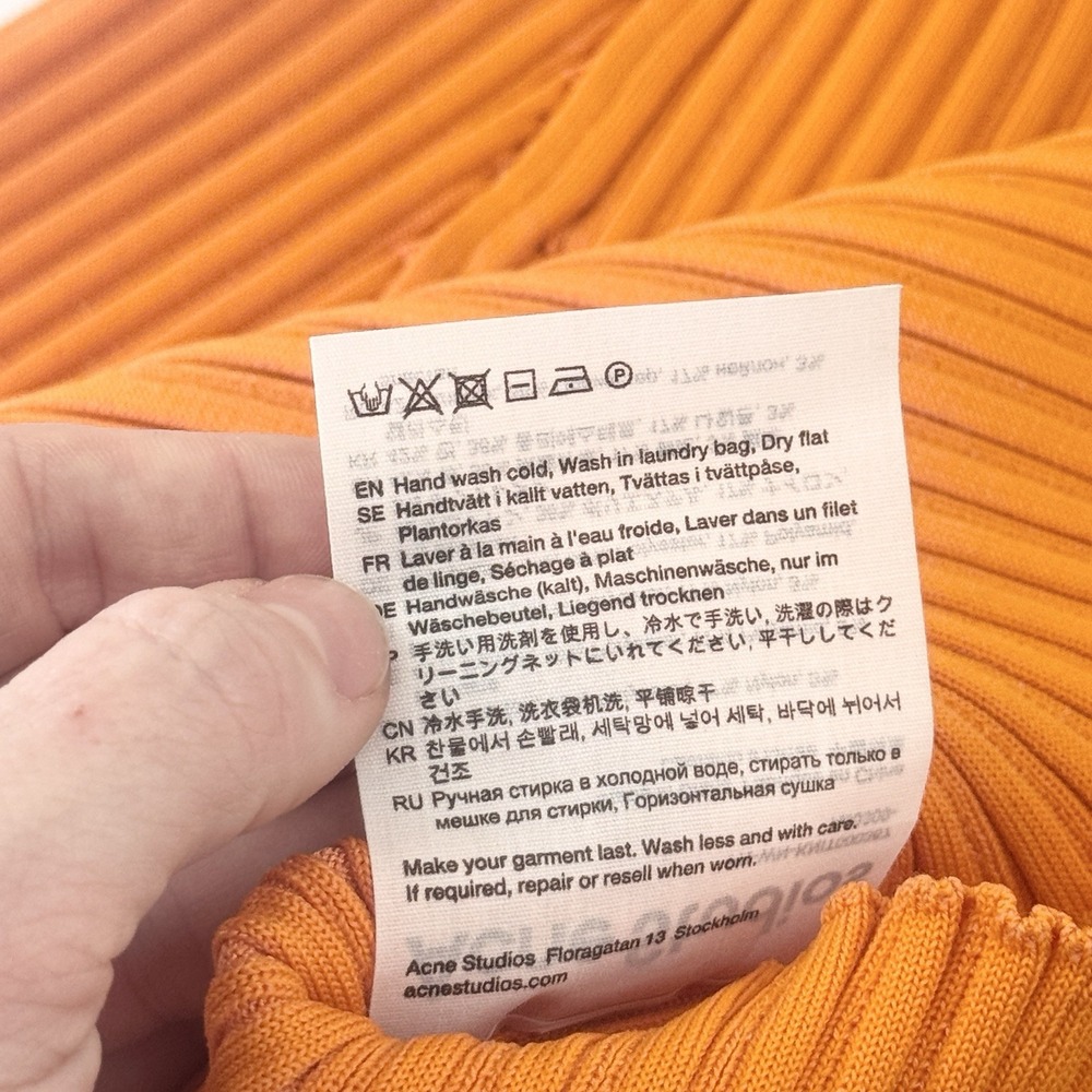 Acne Studios Ribbed Cotton Blend Turtleneck Sweater Knit Medium Orange Bodycon - Picture 8 of 10